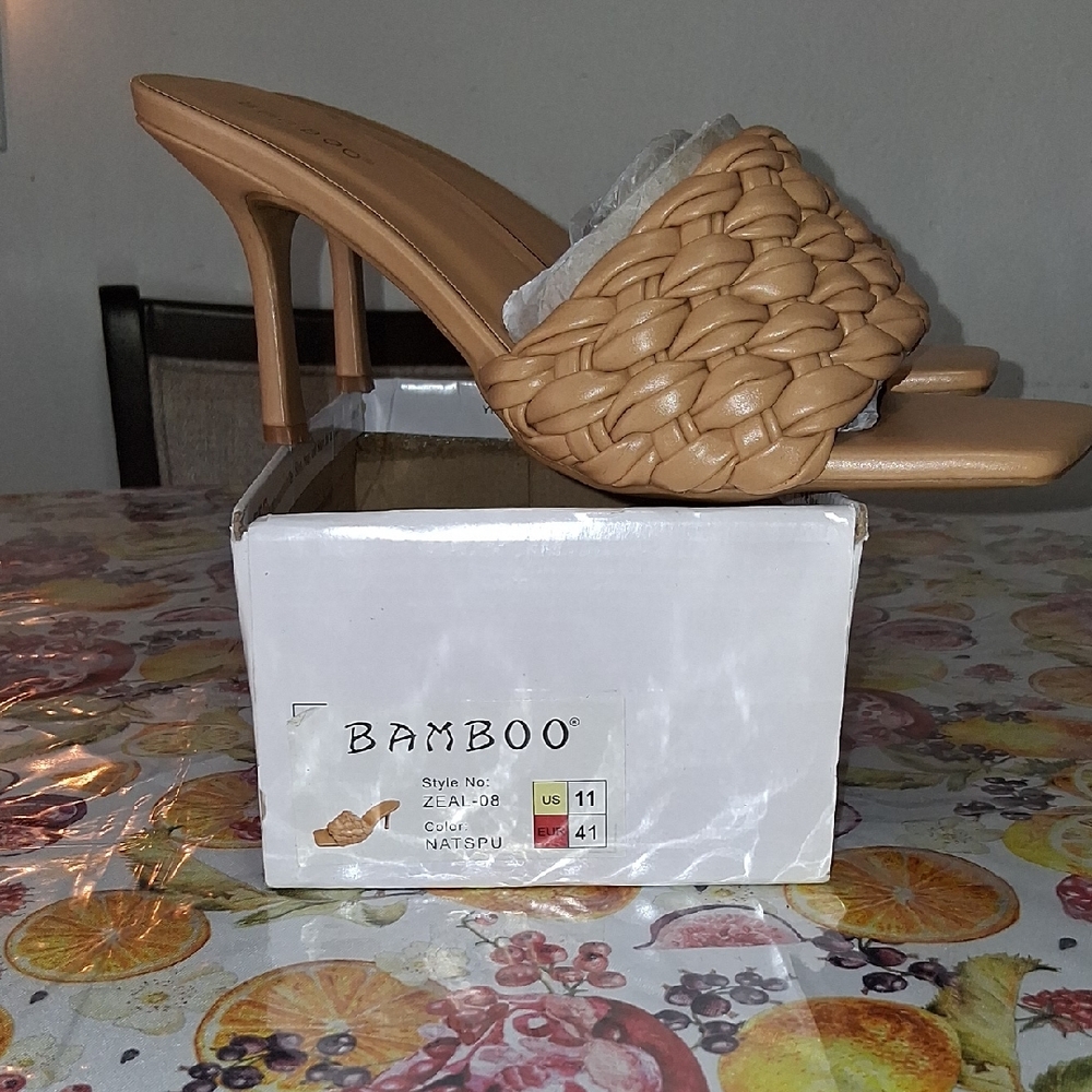 BAMBOO Women's Tan Woven Heels